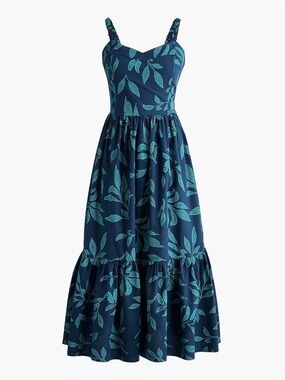 J. Crew Poplin Corset Floral Midi Dress Blue Size 10 NWT